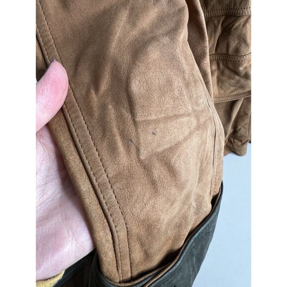 Vintage Merit Awards Genuine Leather Tan & Green Jacket Men’s Size XL - Picture 7 of 14